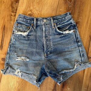 Agolde Dee Ricochet Blue Distressed Jean Shorts High-Waisted 24